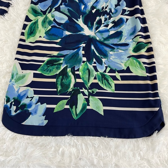 VINCE CAMUTO Navy Blue Striped Iris Dress Women’s Size 8 3/4 Sleeve Zip Back - Picture 6 of 7